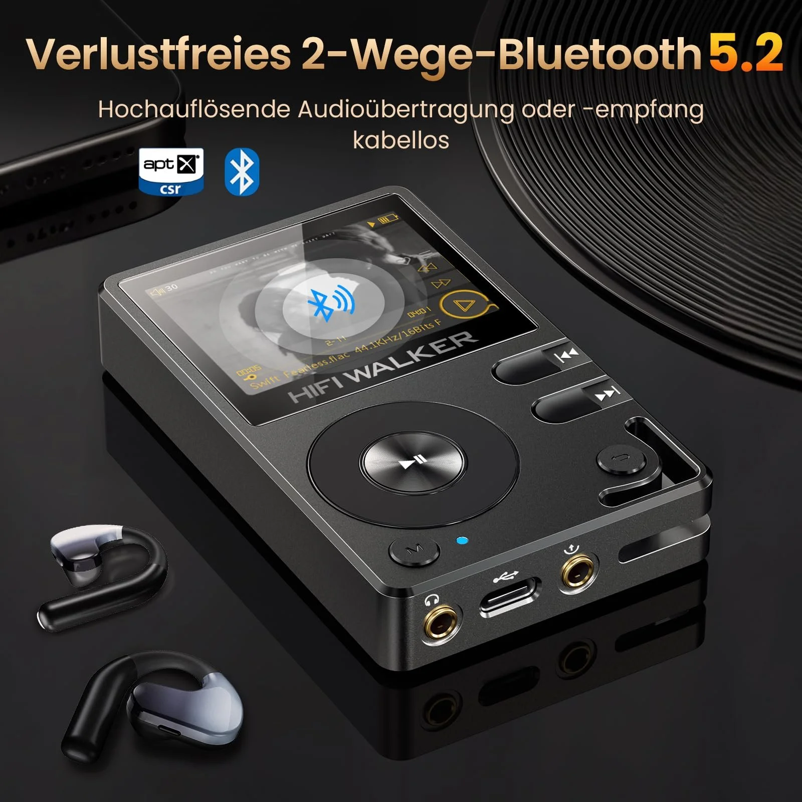 MP3-плеєр HIFI WALKER H2 High Resolution Bluetooth FLAC WAV Цифровий Чорний, фото №3