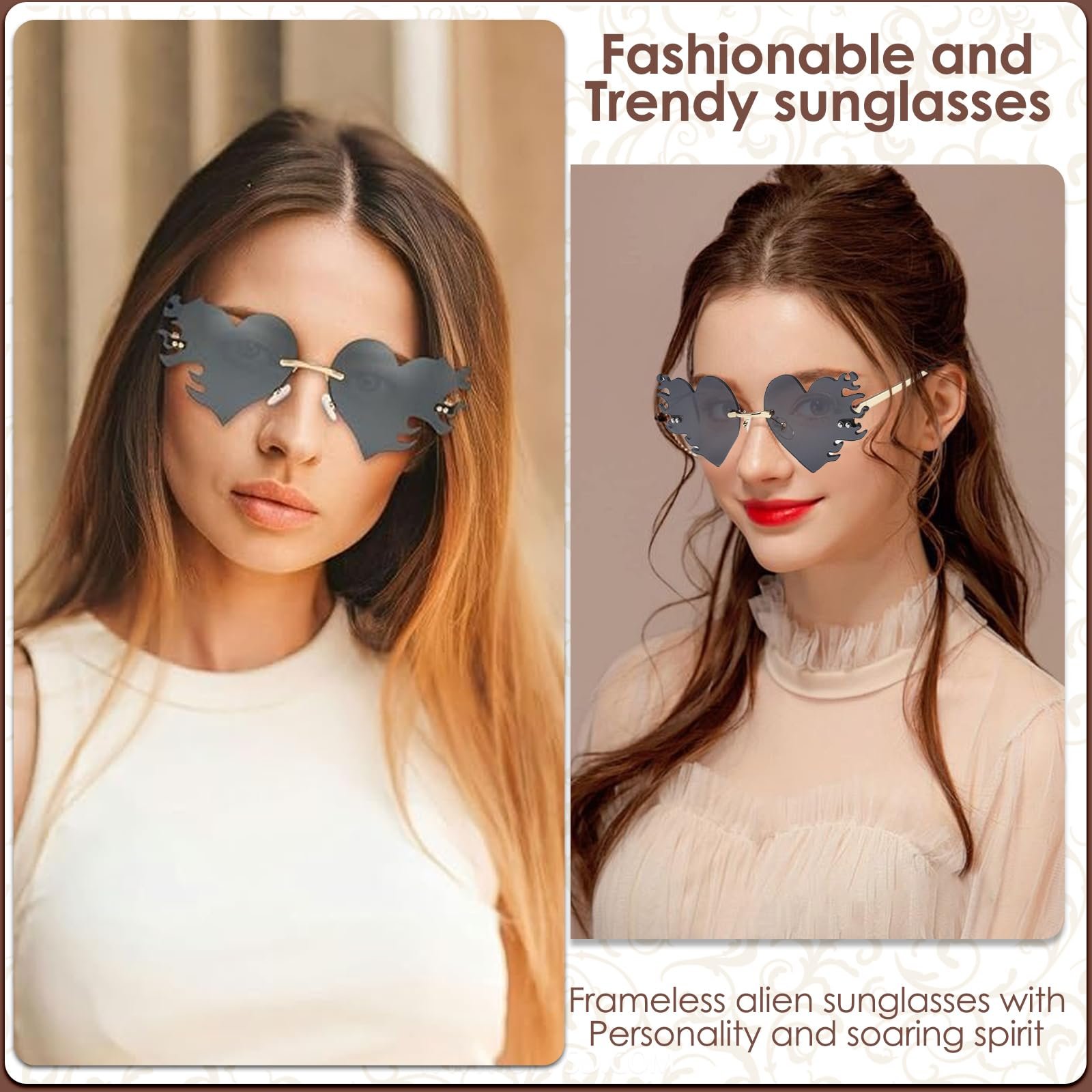Сонцезахисні окуляри Dfuqanb 2 шт, Серцеподібні та полум'яні, Серце, Сірий, фото №4