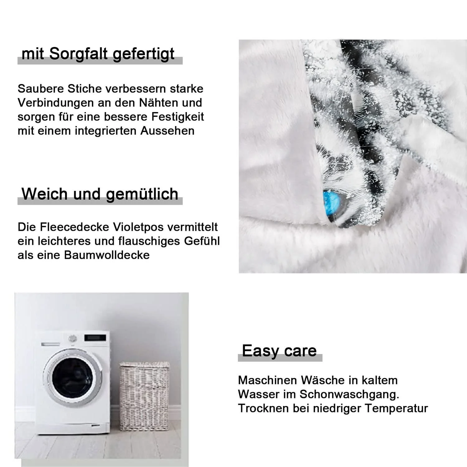 Одеяло Violetpos Флисовое Мягкое Теплое Уютное Фланелевое для дивана Сибирский Тигр Голубые Глаза 150 x 200 см, фото №8