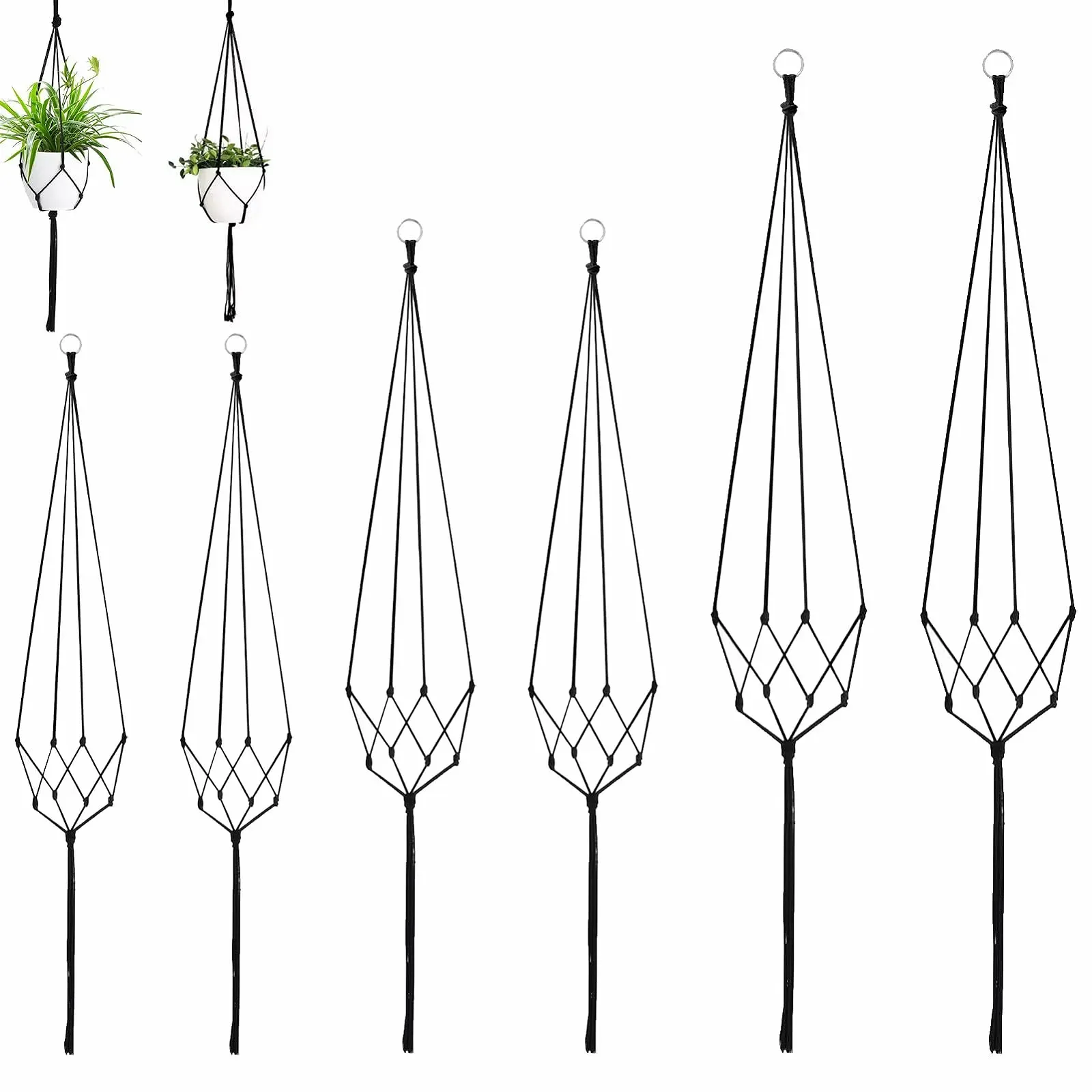 Підвісні кошики для макраме Бавовняна мотузка Набір з 6 шт., фото №1