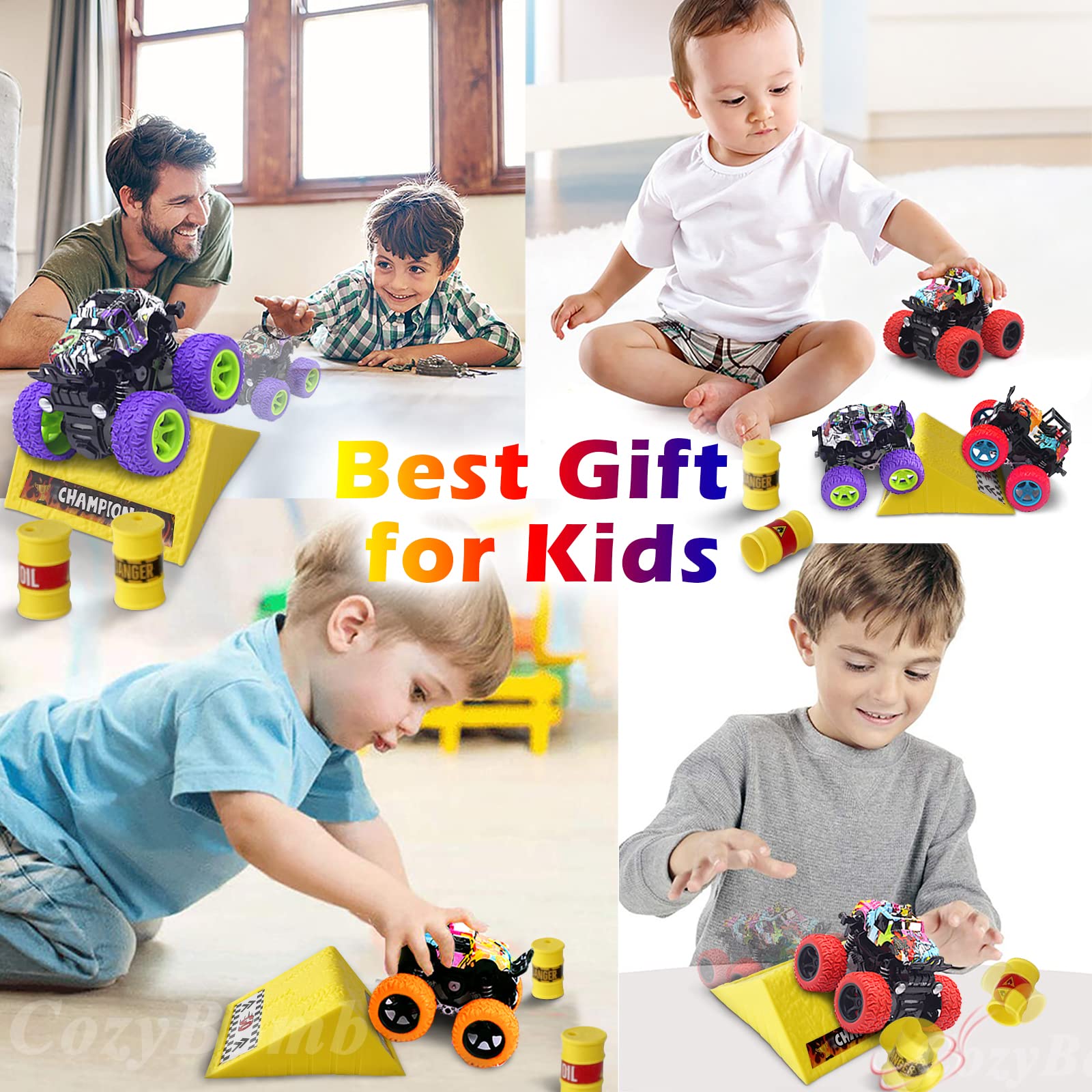 Игрушка CozyBomB Friction Powered Monster Truck для мальчиков - Инерционные автомобили Playset 3 шт, фото №6