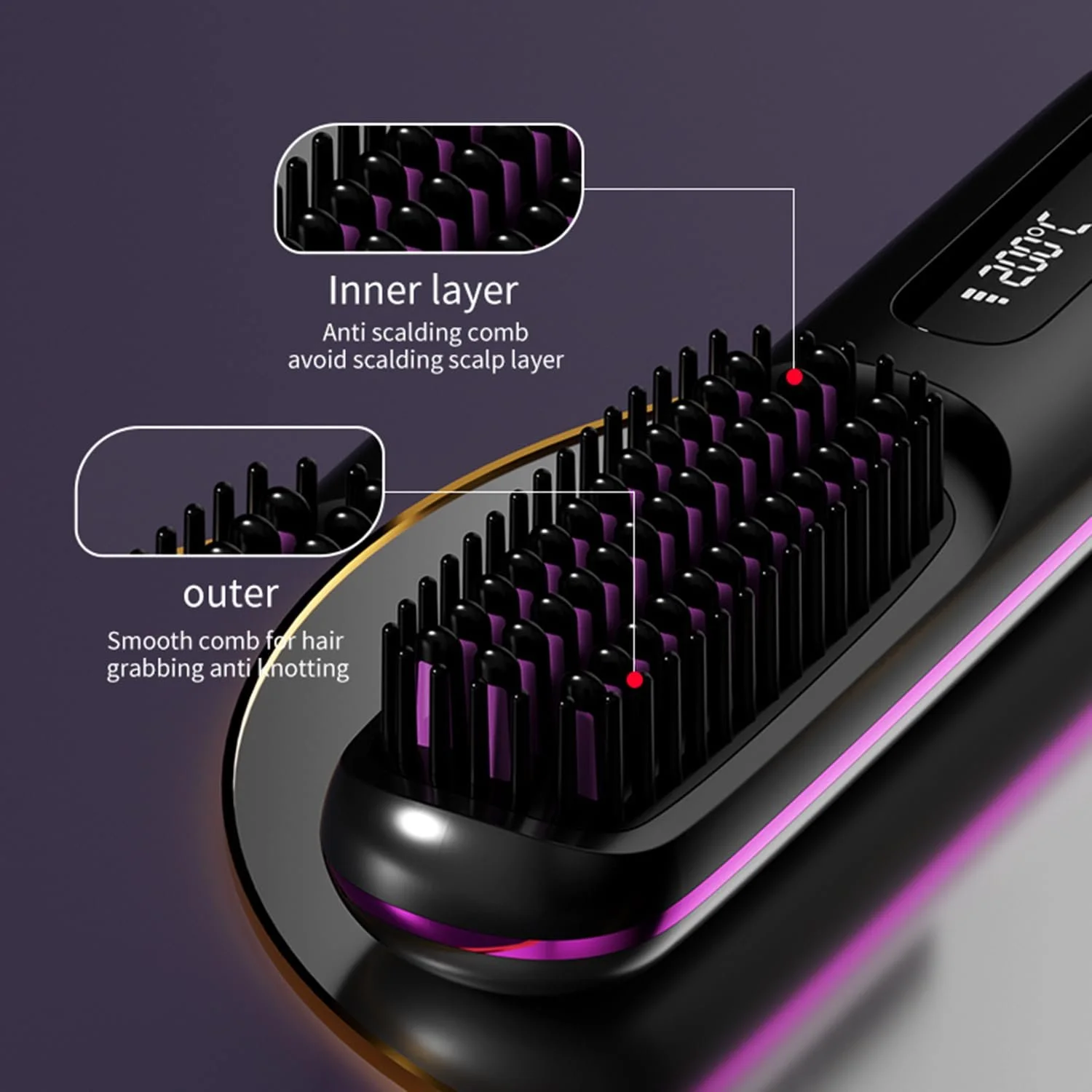 Щетка-выпрямитель Go Brush Pro Mini Portable Wireless LCD 2000mAh BK, фото №4 Щетка-выпрямитель Go Brush Pro Mini Portable Wireless LCD 2000mAh BK, фото №4
