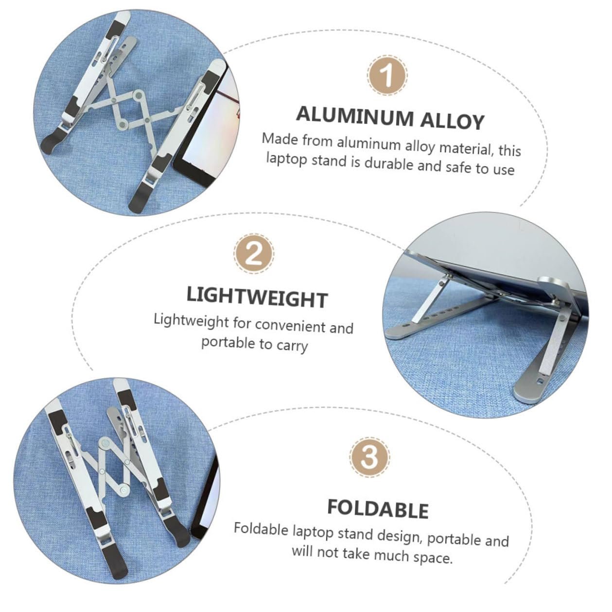 Підставка для ноутбука з алюмінієвого сплаву, складана, портативна, регульована по висоті, для ноутбука, планшета, з швидким розсіюванням тепла та компактним дизайном, фото №3