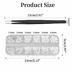 Перли напівкруглі для нігтів 6 розмірів, білі намистини з нержавіючої сталі з пінцетом (1 коробка/12 відділень) synthetic.ua - Фото 1