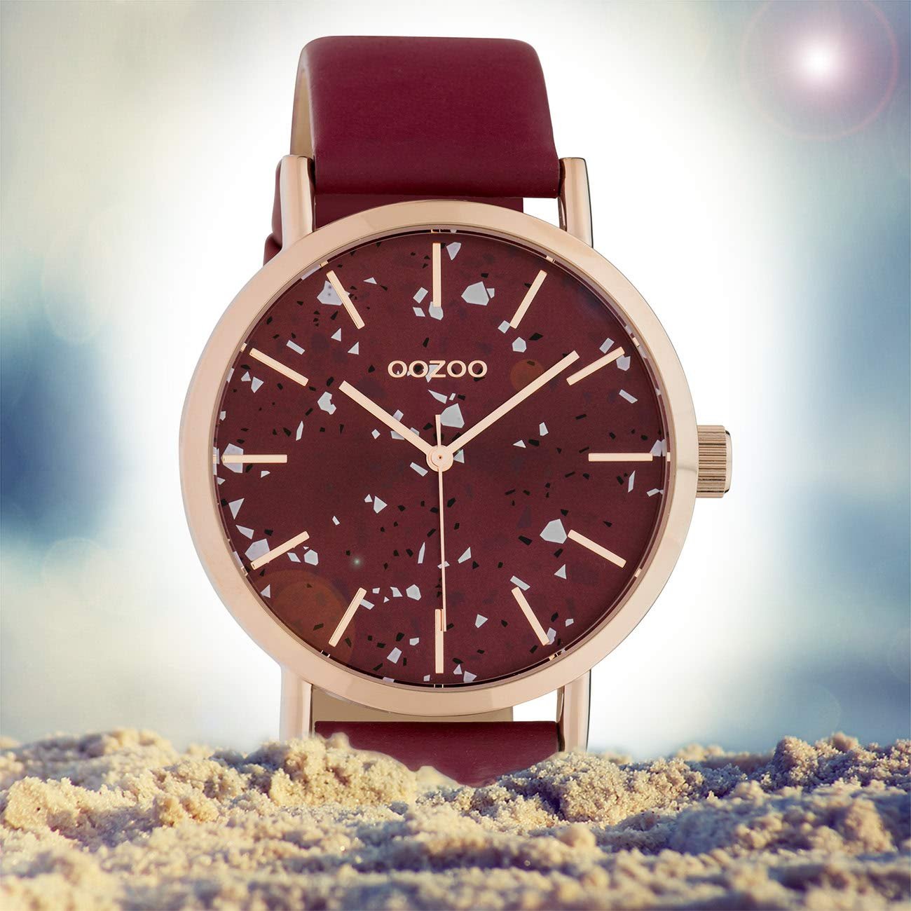 Женские часы Oozoo Terrazzo Design C10412, кожаный ремешок, 40 мм, винно-красный, розовое золото, винно-красный ремешок, фото №4 Женские часы Oozoo Terrazzo Design C10412, кожаный ремешок, 40 мм, винно-красный, розовое золото, винно-красный ремешок, фото №4