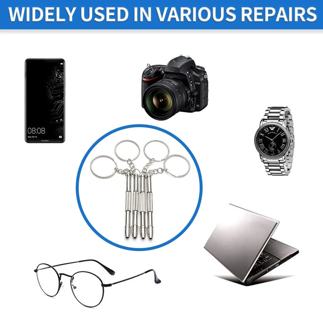 Викрутка FDCGAS Mini для окулярів 4 шт в наборі з нержавіючої сталі для ремонту окулярів, ювелірних виробів і годинників, фото №6