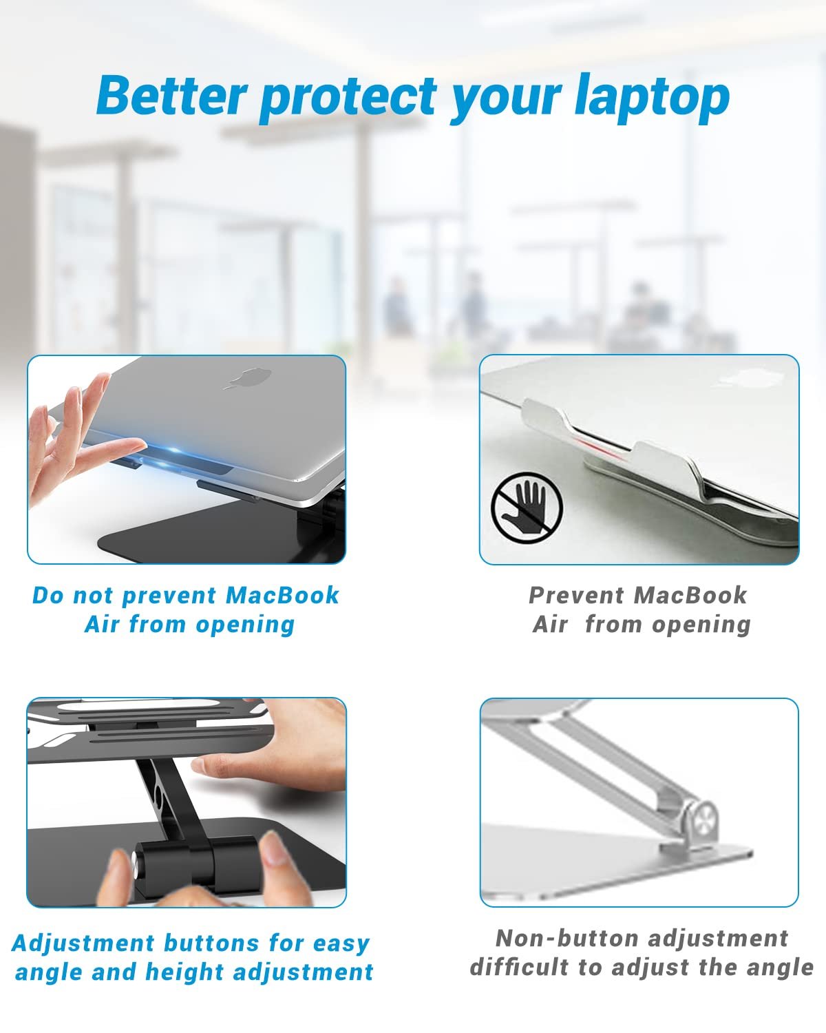 Подставка для ноутбука, регулируемая по высоте, эргономичная алюминиевая, складная вентилируемая подставка для ноутбуков MacBook, Dell, Lenovo, HP, Samsung, Acer и Huawei (10-17.3 дюймов), фото №3