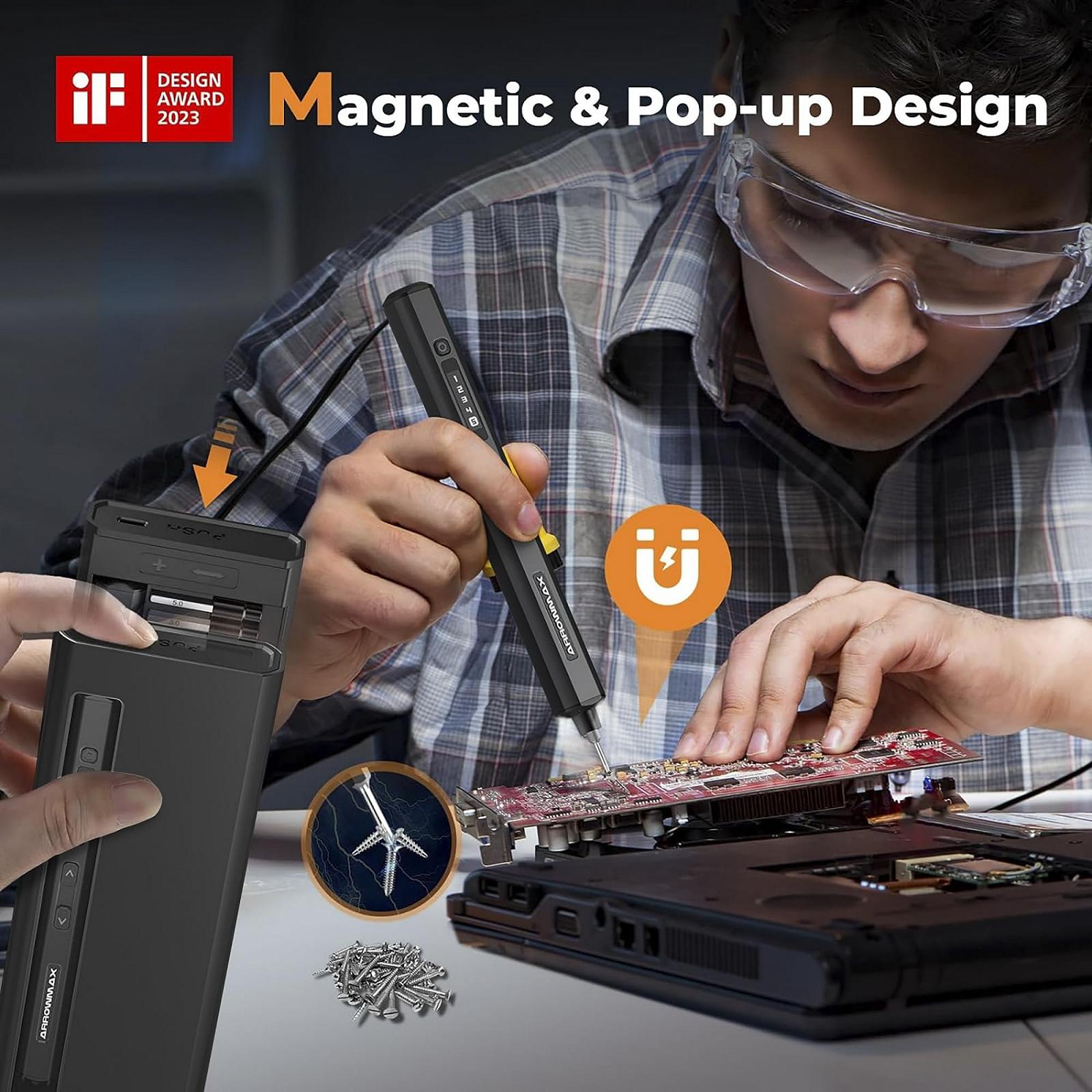 Електрична викрутка ARROWMAX SES Ultra 74 в 1 з 70 магнітними бітами, 5 режимами крутного моменту, для телефону, чорна, фото №3 Електрична викрутка ARROWMAX SES Ultra 74 в 1 з 70 магнітними бітами, 5 режимами крутного моменту, для телефону, чорна, фото №3