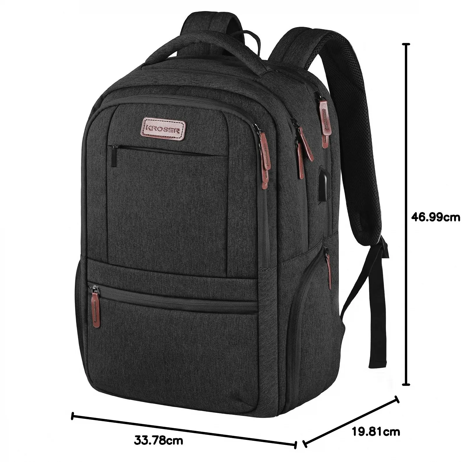 Рюкзак для ноутбука KROSER 17.3" водонепроницаемый с USB черный, фото №7