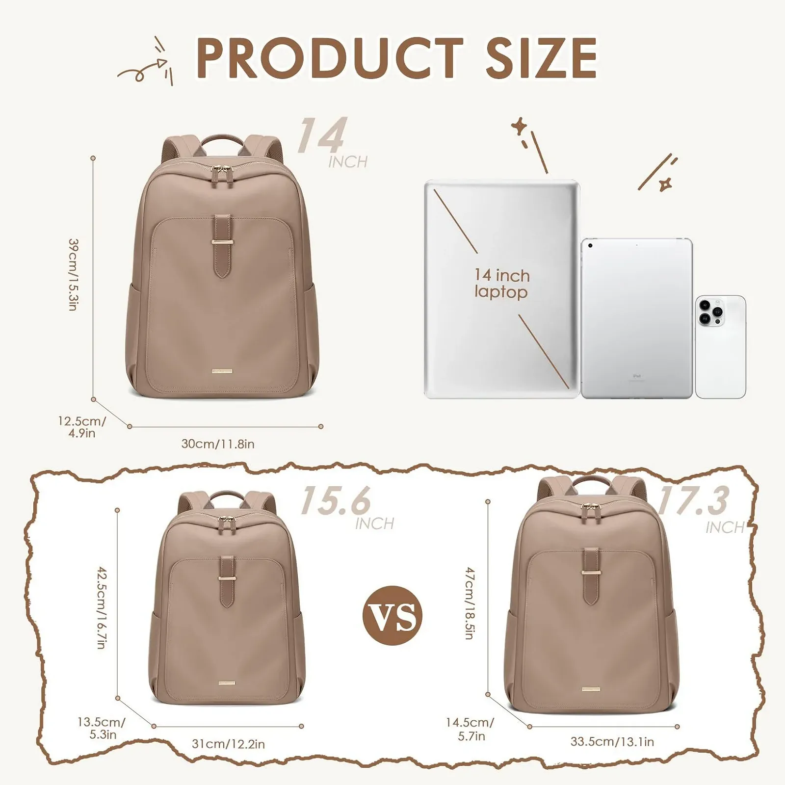 Рюкзак 14 дюймов 16 L Champagne Brown Modern Minimalist, фото №2 Рюкзак 14 дюймов 16 L Champagne Brown Modern Minimalist, фото №2