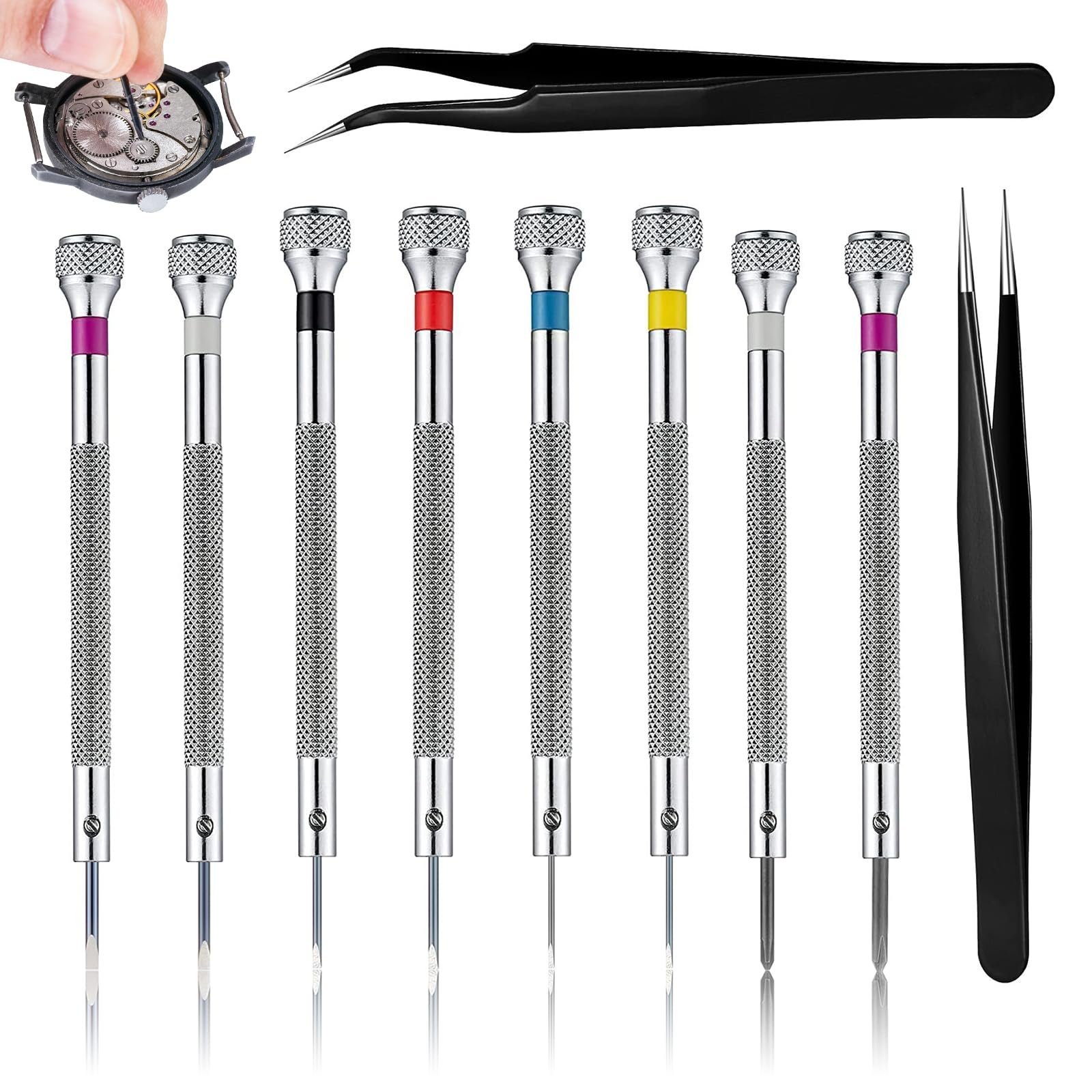 Набір Викруток Precision з 8 предметів для годинників з 2 пінцетами, Викрутки для ремонту окулярів 0.6/0.8/1.0/1.2/1.4/1.6 мм для годинників окулярів ювелірних виробів, фото №1 Набір Викруток Precision з 8 предметів для годинників з 2 пінцетами, Викрутки для ремонту окулярів 0.6/0.8/1.0/1.2/1.4/1.6 мм для годинників окулярів ювелірних виробів, фото №1