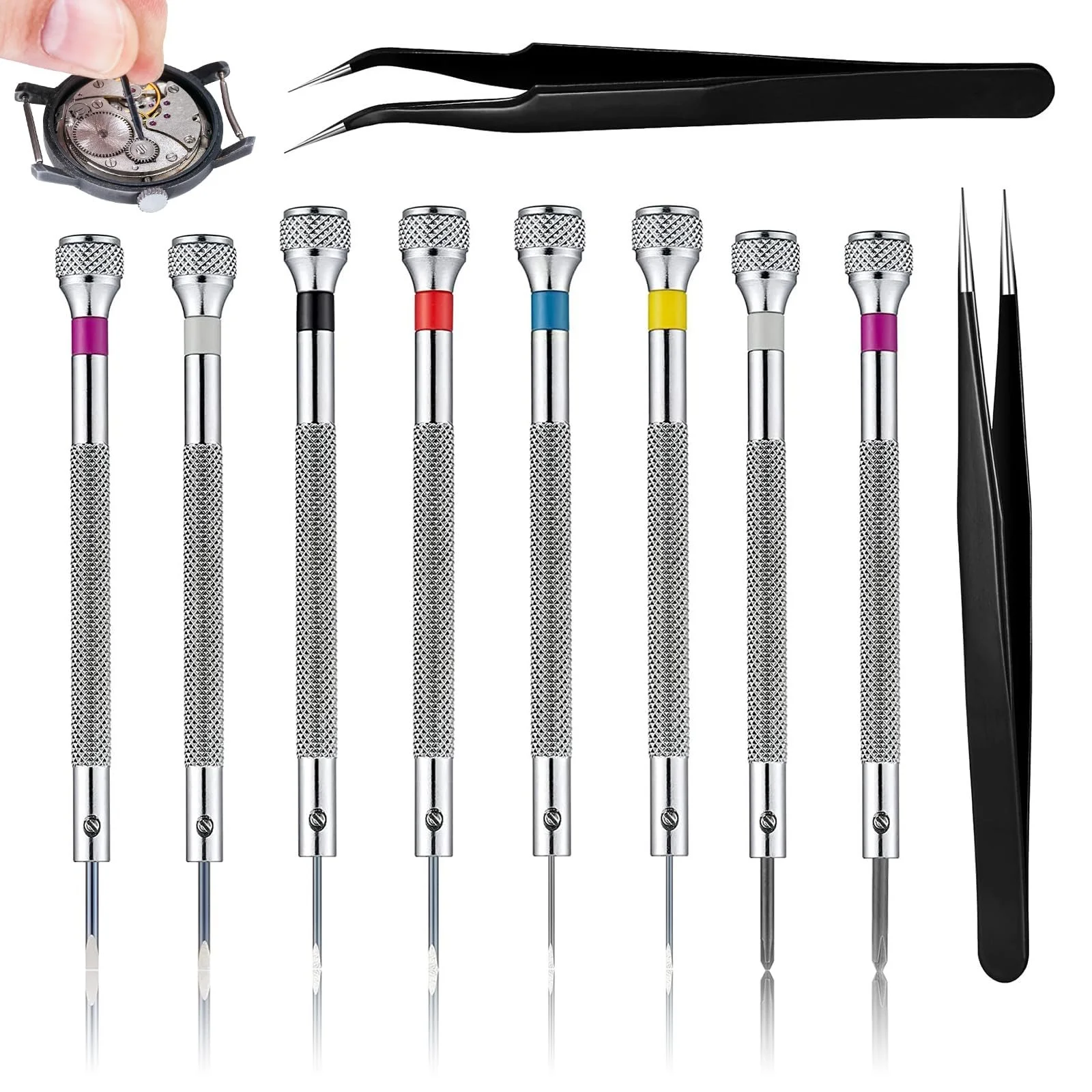 Набор Отверток Precision из 8 штук для часов с 2 пинцетами, Отвертки для ремонта очков 0.6/0.8/1.0/1.2/1.4/1.6 мм для часов очков ювелирных изделий, фото №1 Набор Отверток Precision из 8 штук для часов с 2 пинцетами, Отвертки для ремонта очков 0.6/0.8/1.0/1.2/1.4/1.6 мм для часов очков ювелирных изделий, фото №1