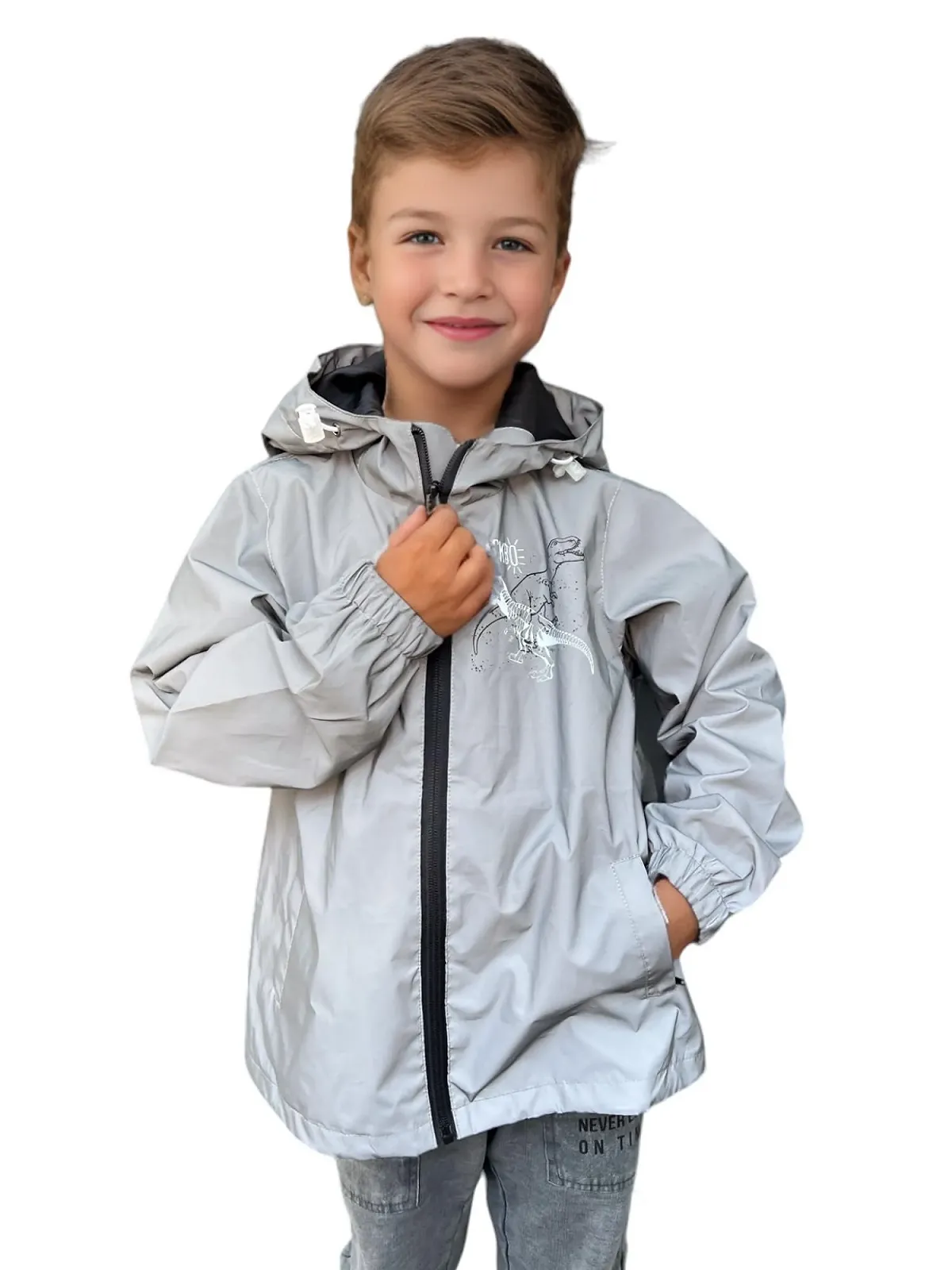 Дитяча дощова куртка з динозавром HECKBO, вітрівка зі світловідбивачами, фото №1