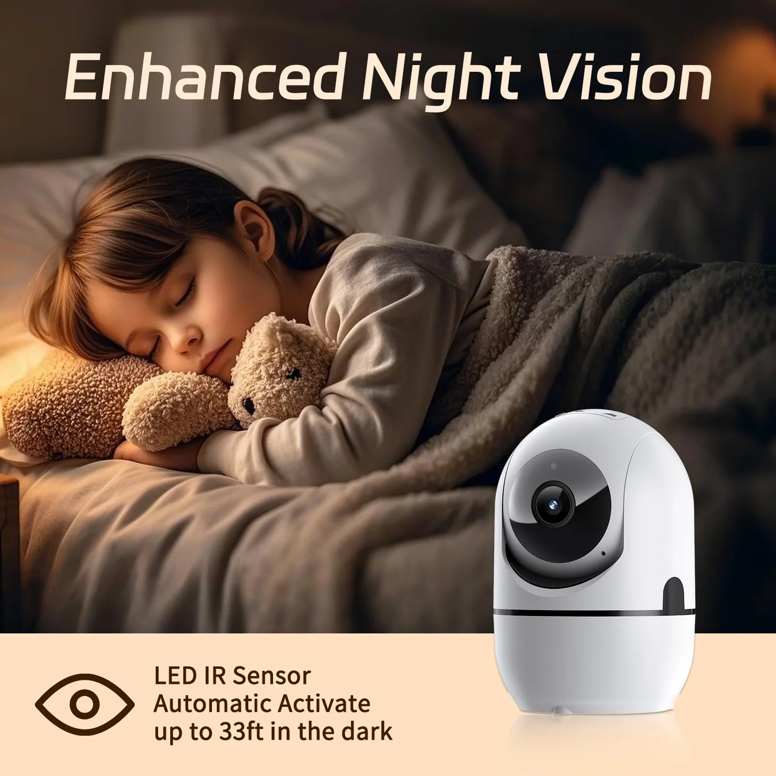 Камера відеоспостереження 5G/2.4G WiFi 360° Baby Monitor Motion Sensor 2-Way Talk Night Vision TF, фото №5