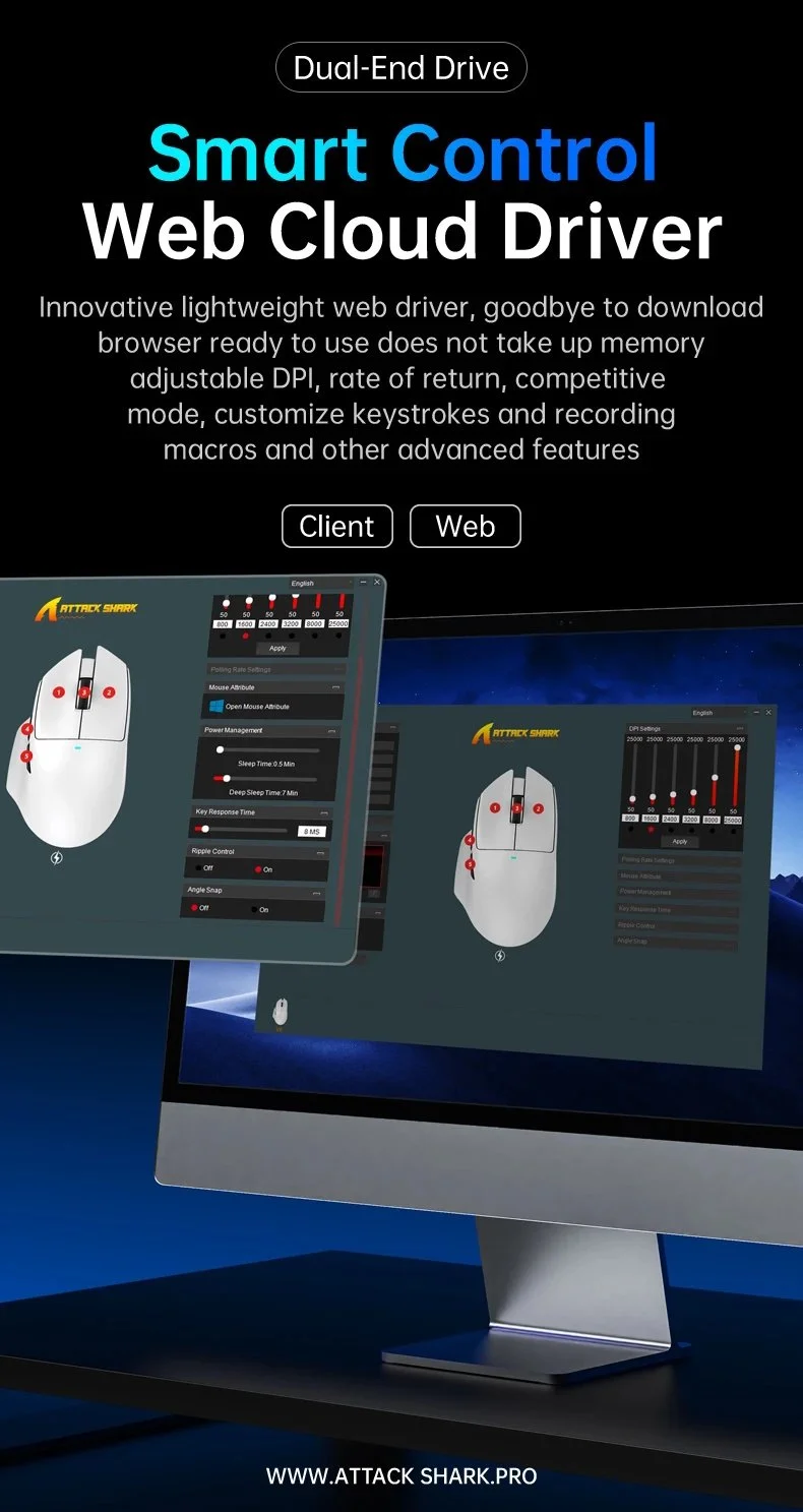 Миша Attack Shark V6 PAW3311 25000DPI 1000Гц White, фото №15