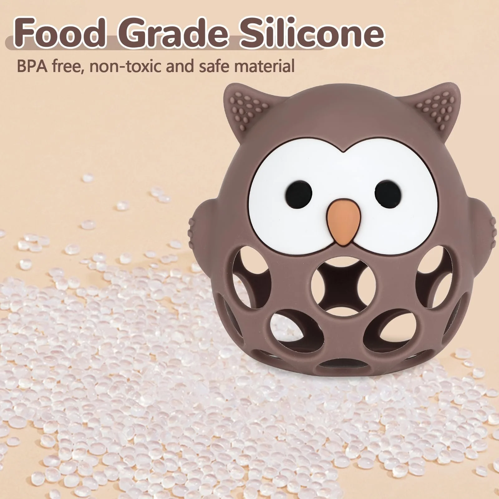 Прорізувач для зубів Zikenis Іграшка для малюків М'яч для хапання Коричневий, фото №4 Прорізувач для зубів Zikenis Іграшка для малюків М'яч для хапання Коричневий, фото №4