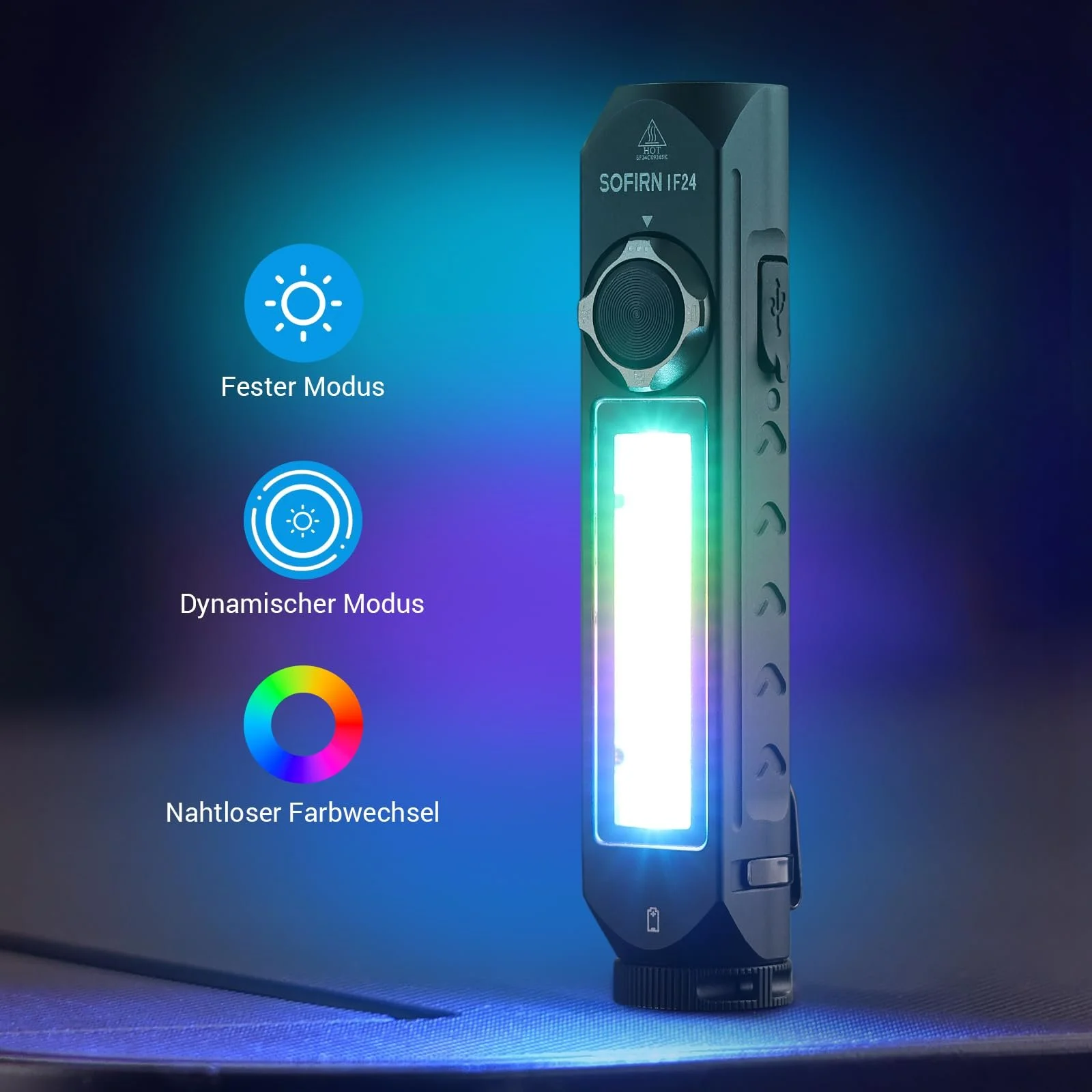 Фонарь Sofirn IF24 LED Аккумуляторный - Очень Яркие Фонари 2000 Люмен Белый Свет, IP66 Водонепроницаемый с Магнитом, Прочный Карманный Фонарь Маленький с Красным Светом, Цветной LED для Кемпинга, Улицы, фото №4