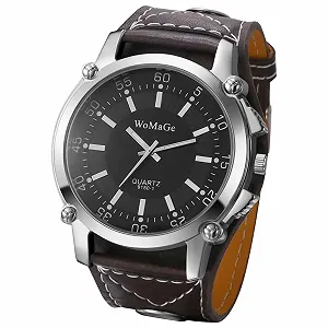 Часы Silverora Мужские Кожаные Steampunk Наручные часы: Punk ДЕКОРАТИВНЫЕ трехокие Аналоговые Кварцевые часы Мужские Широкие Многослойные Наручные часы из настоящей кожи для мужчин - Фото 1