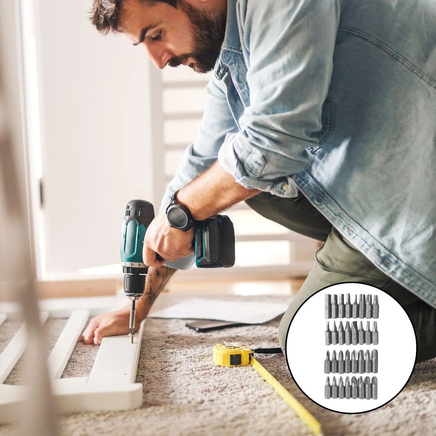 Набір спеціальних викруток та поворотного ключа 34 предмети 1/4" шестигранник, фото №5