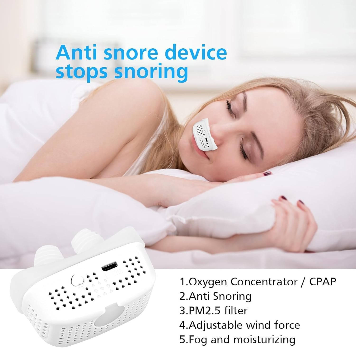 Електричний CPAP пристрій від хропіння Портативний та USB акумульований (Білий), фото №8