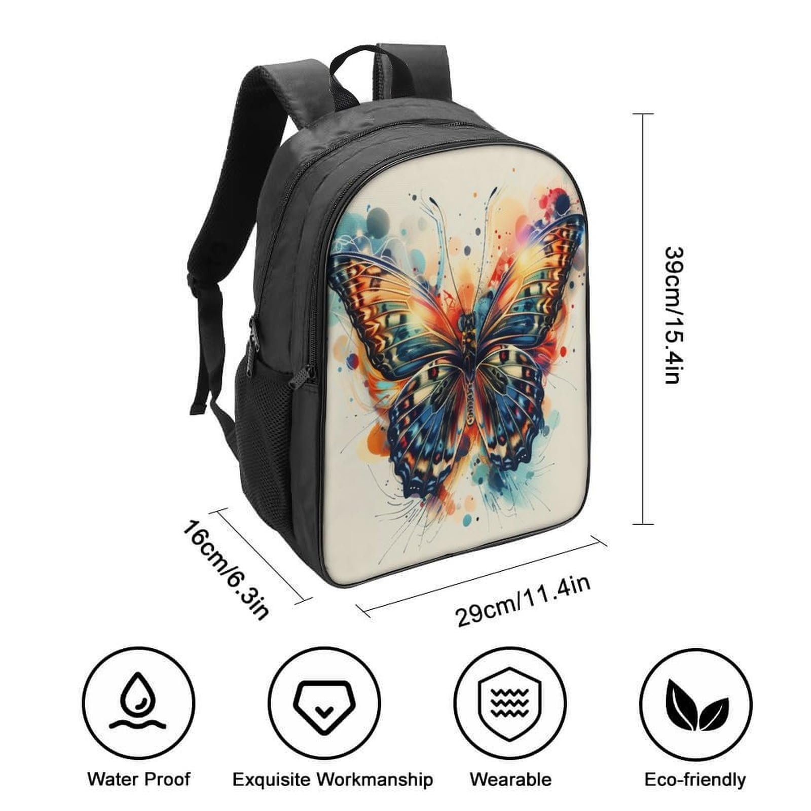 Шкільний ранець RSIUUODNF Butterfly для дівчаток-підлітків, шкільний рюкзак для початкової школи, дитячий портфель, повсякденний рюкзак, 40x28x16 см, фото №2
