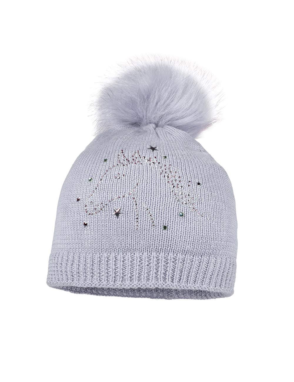 Шапка-біні Maximo для дівчат з штучним хутряним помпоном Світло-сірий меланж 47/49, фото №1