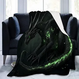Покривало Фланелева М'яка, Абстрактний Неоновий Дракон, 220 x 240 см, Зелений, Чорний synthetic.ua - Фото 1