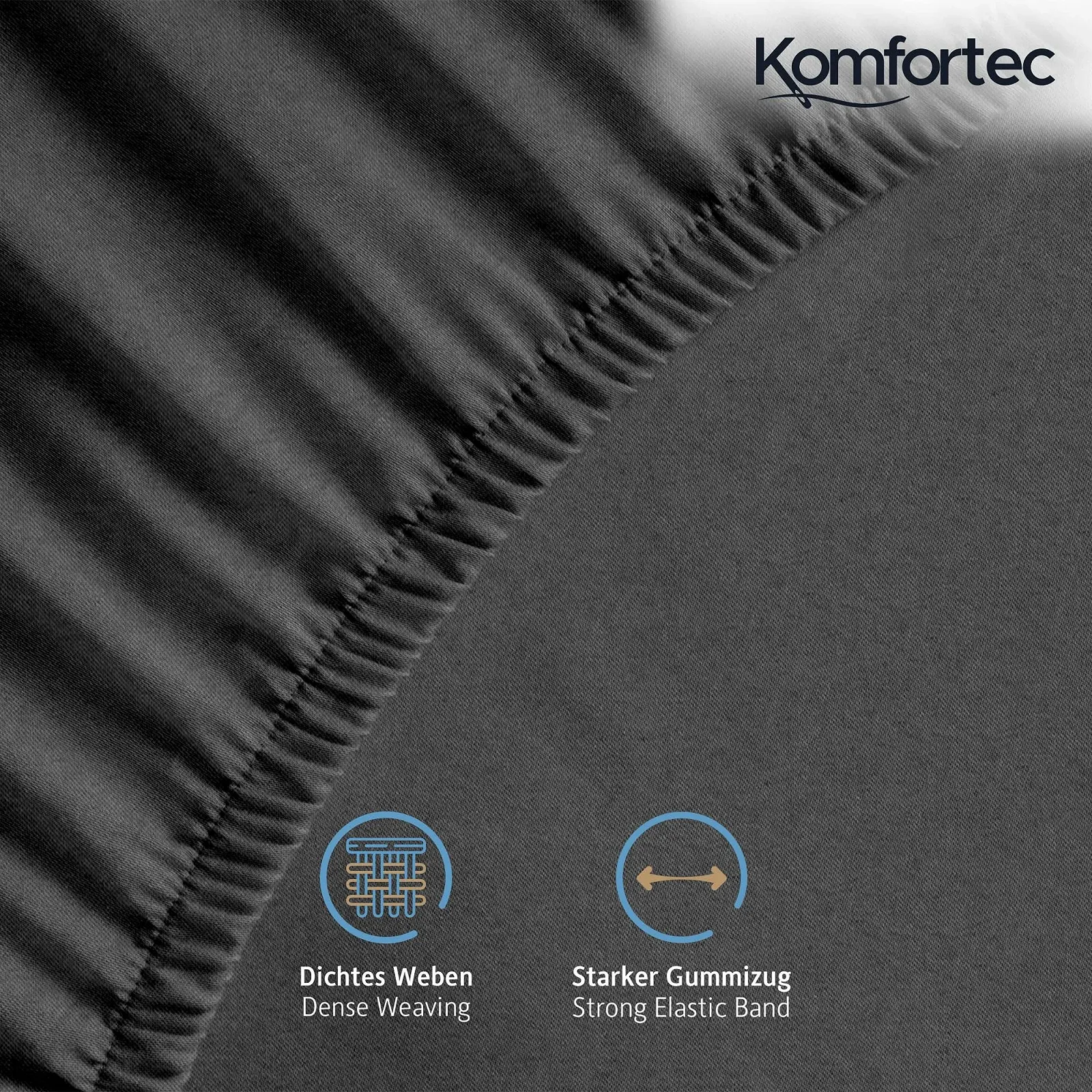 Простынь на резинке Komfortec Jersey 140 x 200 см, 100% хлопок, антрацит, фото №2