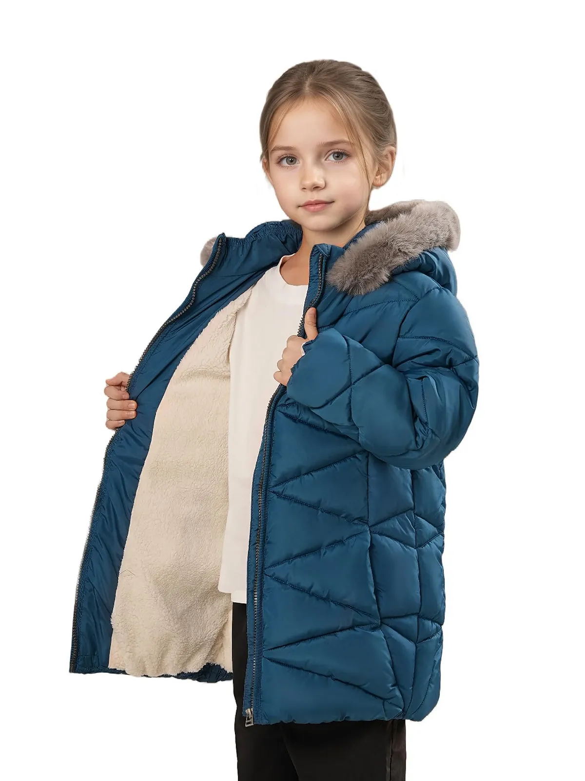 Зимове пальто з капюшоном Sunny Sprout для дівчат - зимова пухова куртка для дівчат з теплою флісовою підкладкою, фото №8
