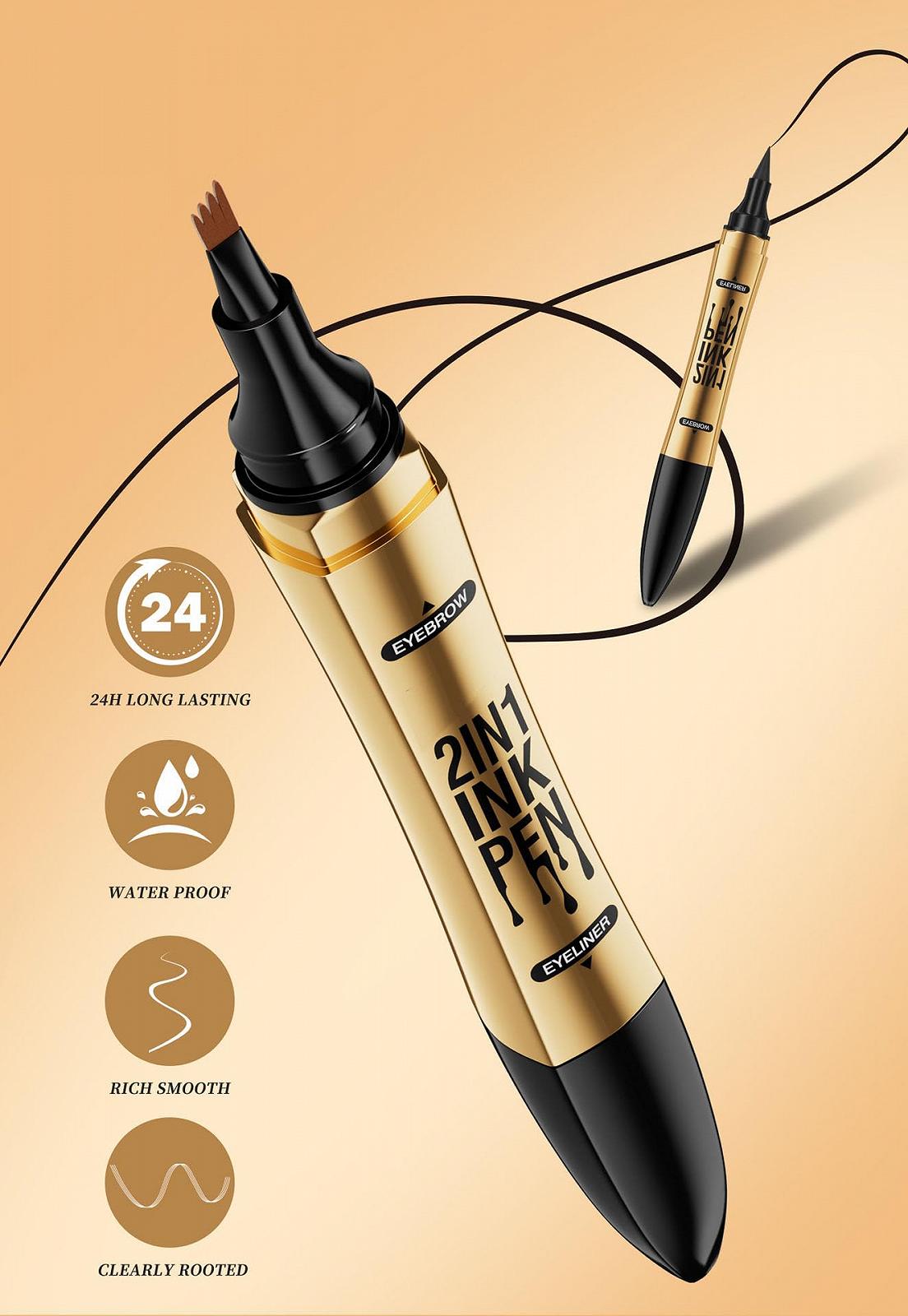 Карандаш для бровей Magic Dual Head 2 in 4 Liquid Waterproof Eyeliner Faux Wild Split (Светло-коричневый, 1), фото №4
