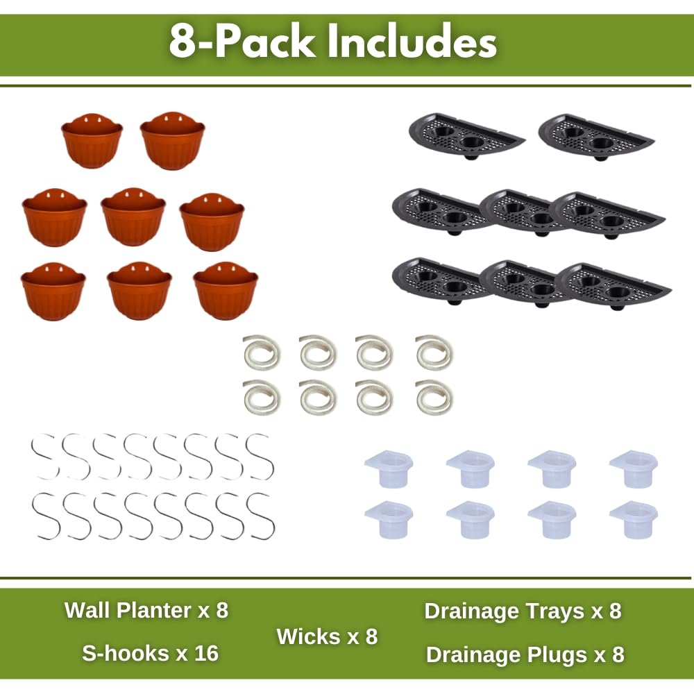 Настінні горщики з автополивом ShoppeWatch PL62 8 шт. теракотовий коричневий, фото №4 Настінні горщики з автополивом ShoppeWatch PL62 8 шт. теракотовий коричневий, фото №4