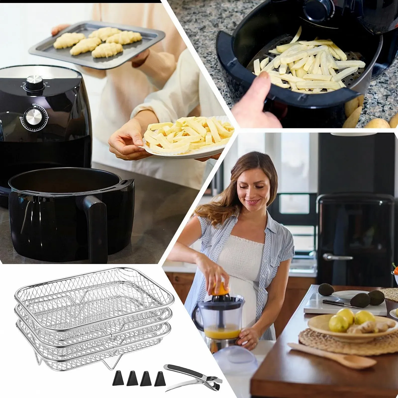 Решітки для мультипечі 3 x Stackable Stainless Steel Gripper Clip, фото №2 Решітки для мультипечі 3 x Stackable Stainless Steel Gripper Clip, фото №2