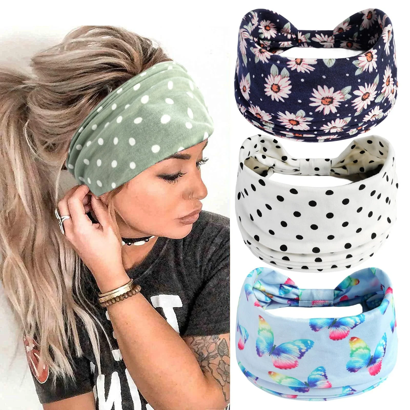 Пов'язка на голову Спортивна Жіноча 3 шт Еластична Бавовняна Широка, фото №1 Пов'язка на голову Спортивна Жіноча 3 шт Еластична Бавовняна Широка, фото №1