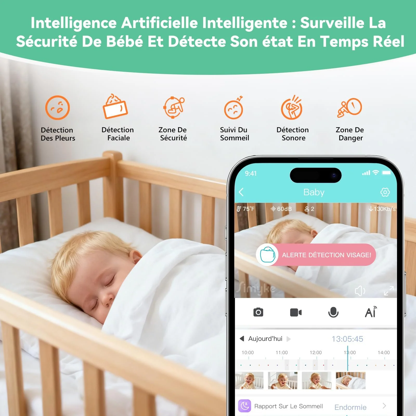 Відеоняня Simyke 3.5 дюйми HD 1080P WiFi App 2-Way Night Vision Temperature VOX Lullaby, фото №4 Відеоняня Simyke 3.5 дюйми HD 1080P WiFi App 2-Way Night Vision Temperature VOX Lullaby, фото №4
