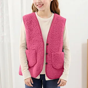 Жилет Teddy Fleece Детский Жилет Без рукавов Флисовая куртка Короткая V-образная горловина Teddy Fleece Жилет Свободный Удобный Жилет Зимний Теплый Teddy Жилет Верхняя зимняя одежда Плюшевый Жилет для девочек мальчиков Переходная куртка synthetic.ua - Фото 1