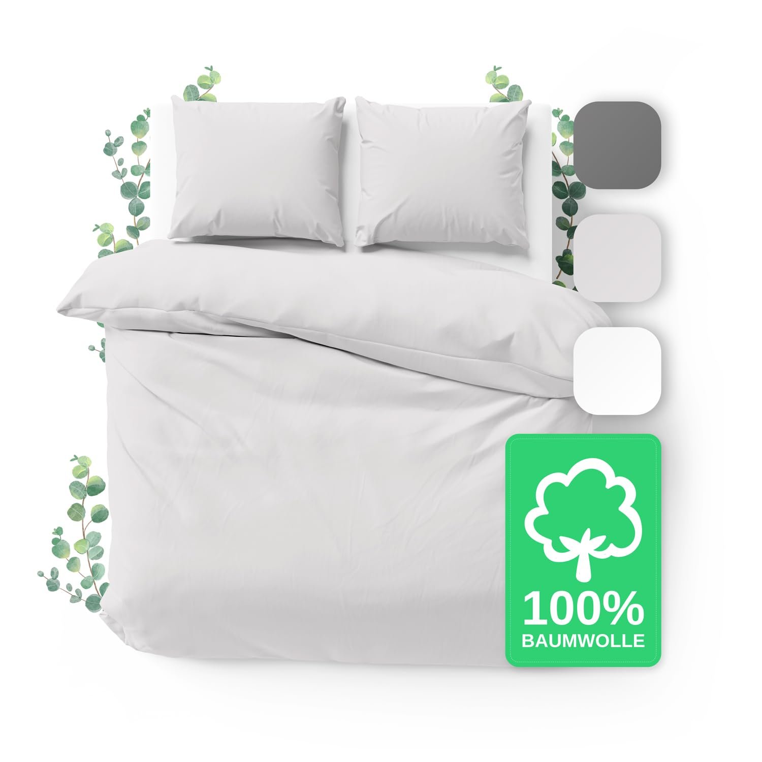 Комплект постельного белья JACOBSON 155 x 220 см - 100% хлопок, пододеяльник 155 x 220 см + 2 наволочки 80 x 80 см, перкаль, 3 предмета, на молнии (155 x 220 см, светло-серый, 3 предмета), фото №1