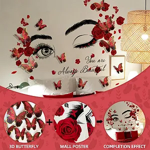 Надихаюча наклейка на стіну Обличчя та очі красивої жінки 12 шт. 3D Метеликів 30 x 90 см synthetic.ua - Фото 1