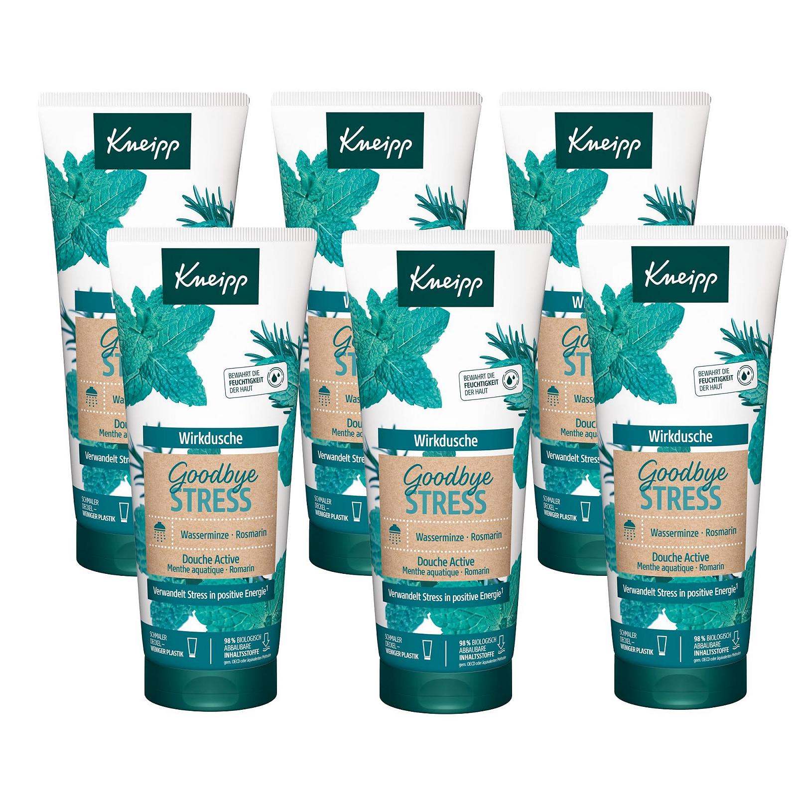 Гель для душа Kneipp Wirkdusche Goodbye Stress увлажняющий с эфирными маслами розмарина и мяты 6 х 200 мл, фото №1 Гель для душа Kneipp Wirkdusche Goodbye Stress увлажняющий с эфирными маслами розмарина и мяты 6 х 200 мл, фото №1