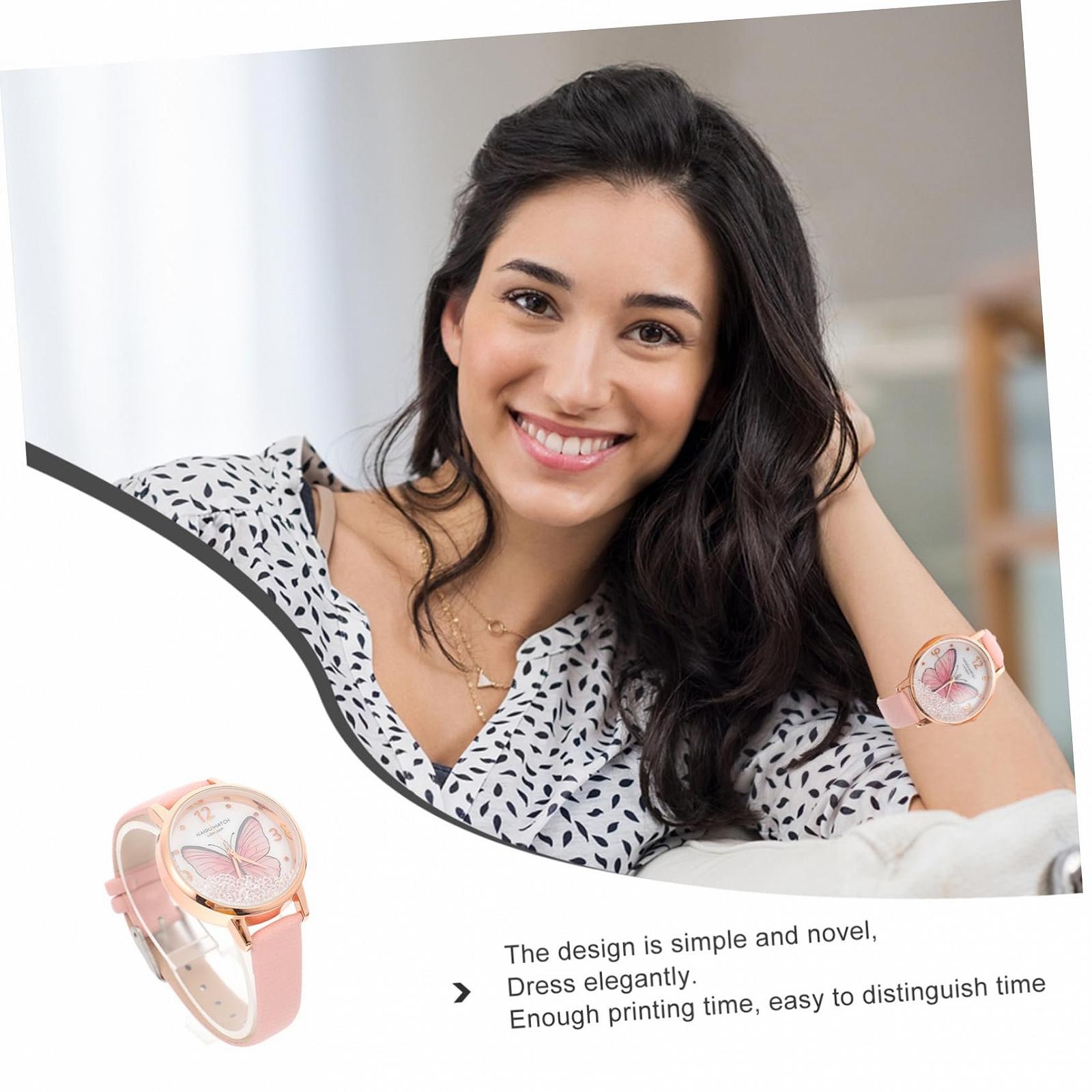 Часы LIFKOME Кварцевые С Кожаным Ремешком С Дизайном Бабочки Большие Цифры Устойчивые К Царапинам Удобные в Носке, фото №6