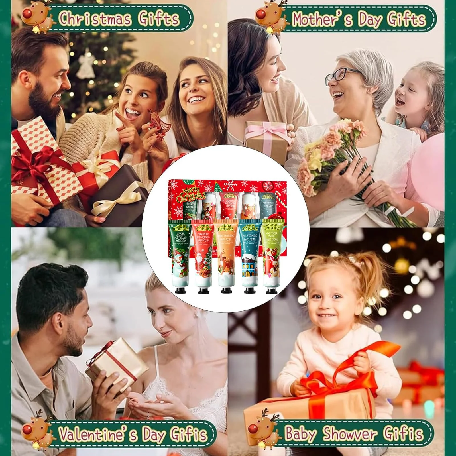 Крем для рук Набор из 5 штук Рождественский Мини-набор кремов для рук Авокадо, Киви, Клубника, Апельсин и Молоко, фото №6 Крем для рук Набор из 5 штук Рождественский Мини-набор кремов для рук Авокадо, Киви, Клубника, Апельсин и Молоко, фото №6