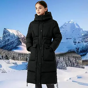 Дитяче зимове пальто для дівчаток, довга зимова куртка з капюшоном synthetic.ua - Фото 1