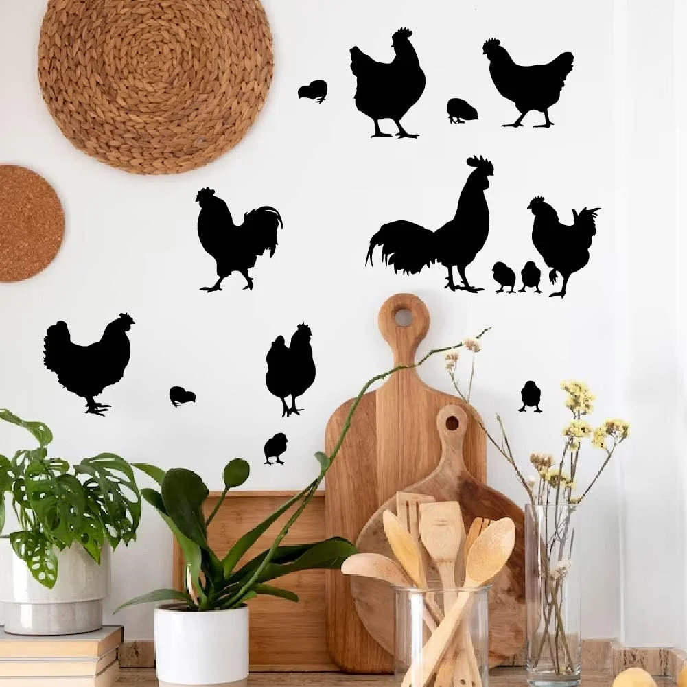 Наклейка на стіну SUPERDANT Chickens Poultry Silhouette вінілова самоклеюча Чорна 90x60 см, фото №1