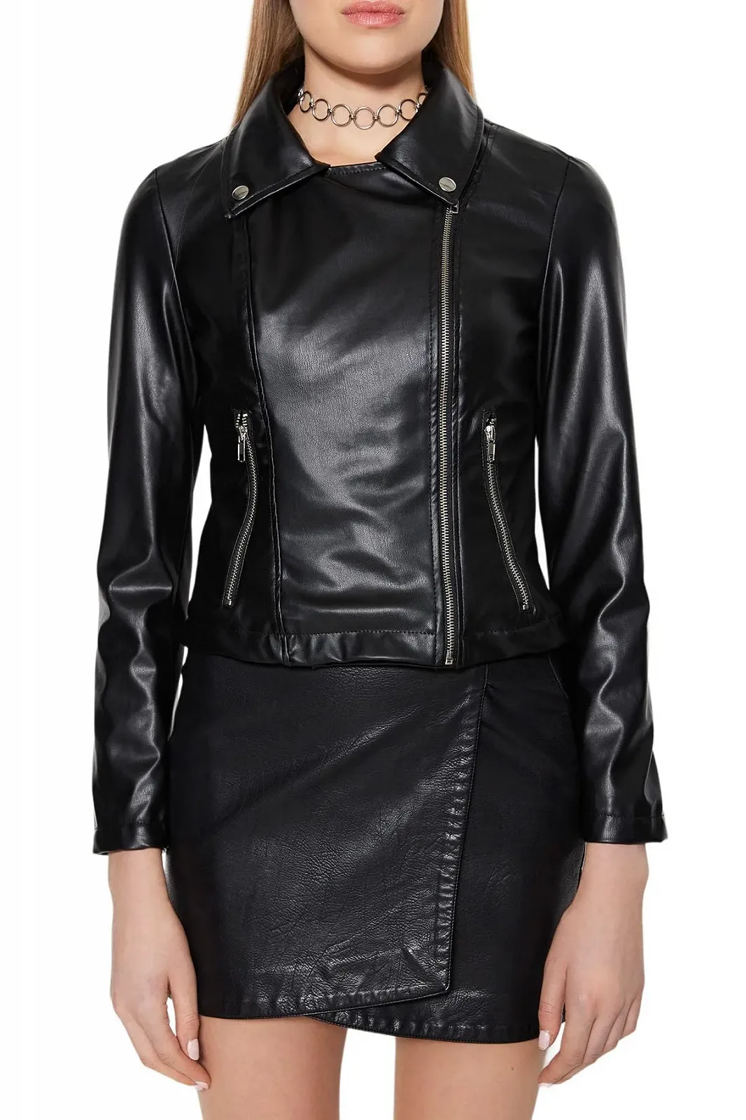 Куртка TRENDYOL Байкерська Приталена Однотонна Зимова, фото №4 Куртка TRENDYOL Байкерська Приталена Однотонна Зимова, фото №4