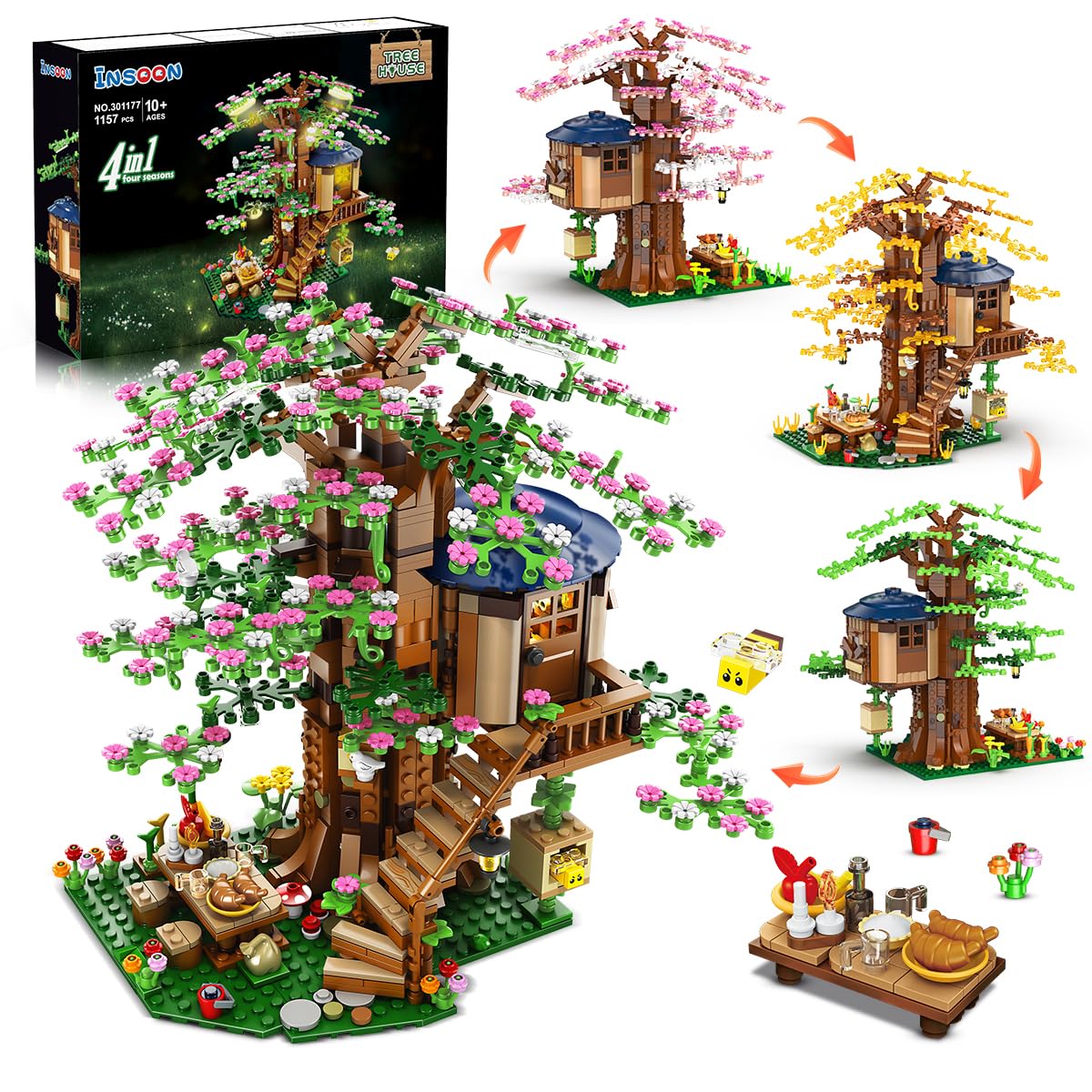 Конструктор INSOON 4 в 1 Flower Tree House з LED підсвіткою, 1157 елементів, фото №1