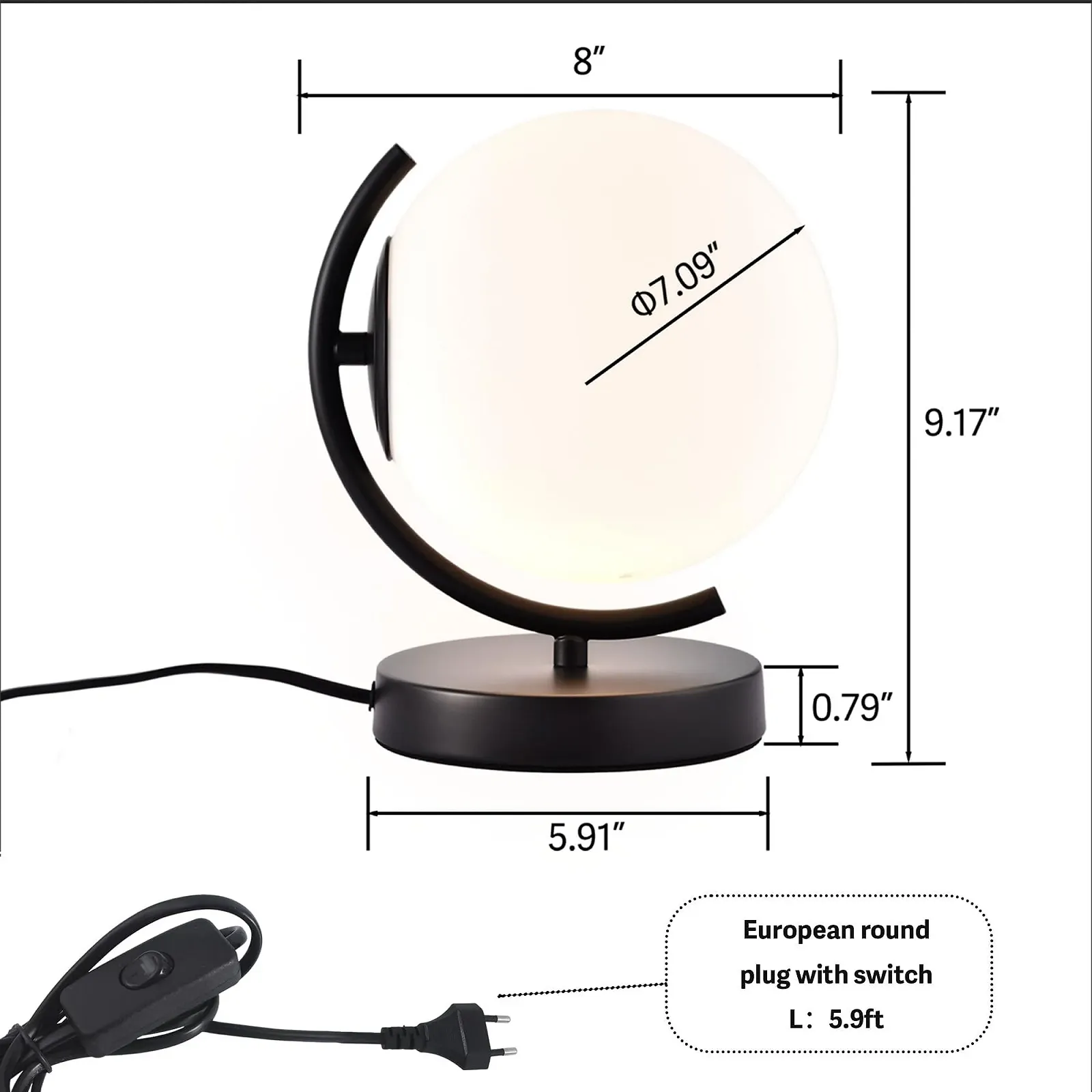 Настільна лампа Alighting Glass Opal White Ball E14 Black, фото №4