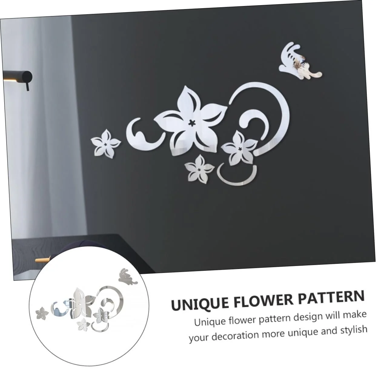 Дзеркальна наклейка на стіну Anneome Flowers Акрилова самоклеюча Срібляста, фото №6