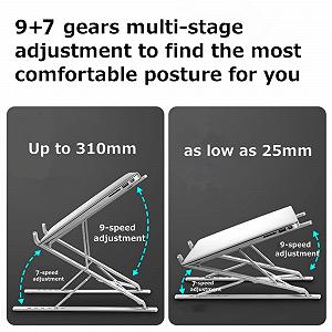 Подставка для ноутбука SHARKSPEED, 9+7 уровней, регулируемая по высоте, вентилируемая алюминиевая подставка, держатель для MacBook, Dell, Lenovo, 10-17.3 дюймовые ноутбуки, планшеты, нетбуки synthetic.ua - Фото 1
