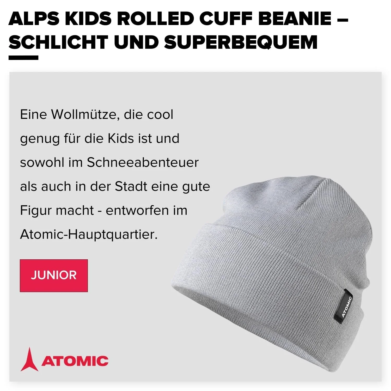 Шапка ATOMIC Alps Kids с закатанным краем, унисекс, фото №2 Шапка ATOMIC Alps Kids с закатанным краем, унисекс, фото №2
