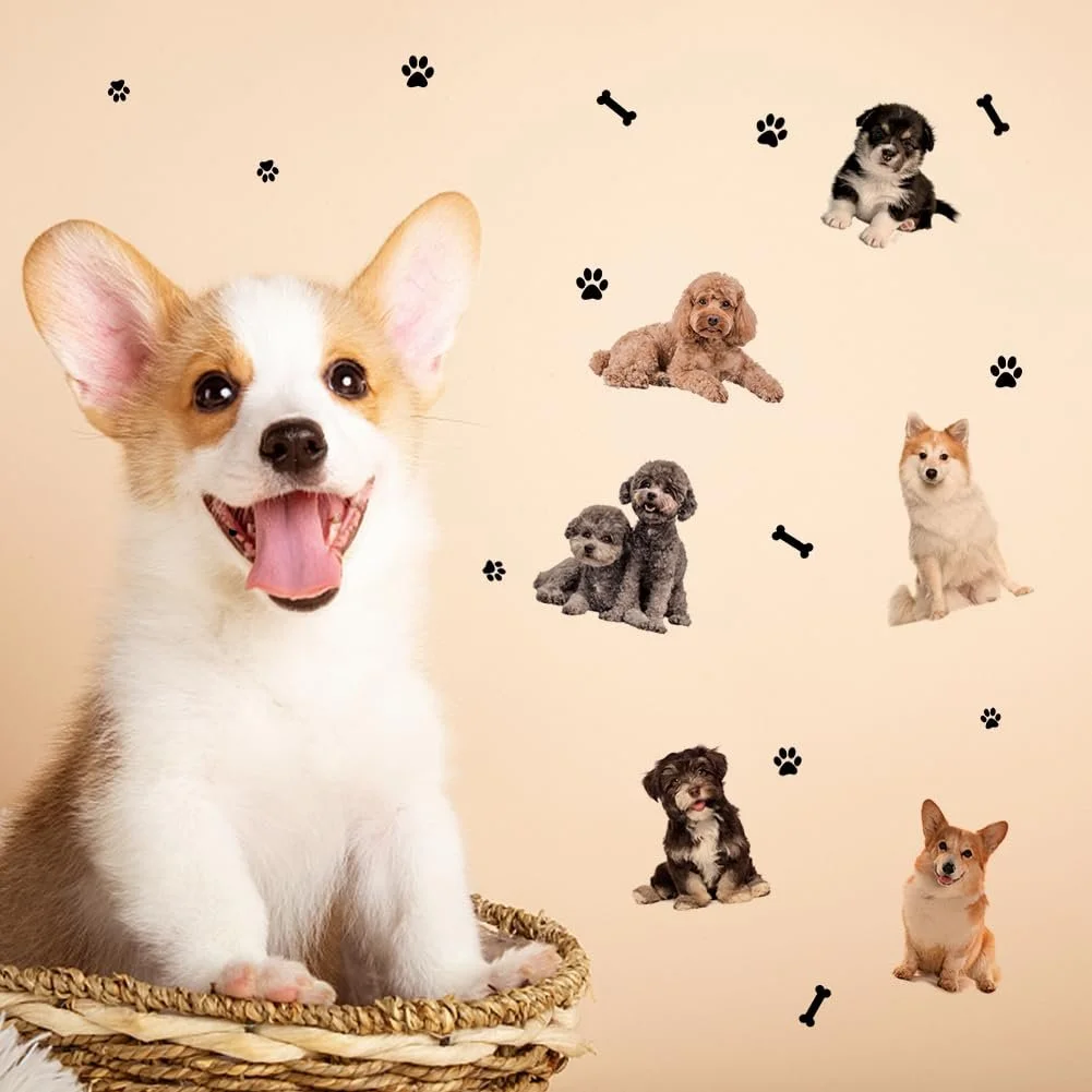 Наклейки на стіну SUPERDANT Собаки 15 видів 3D вінілові з відбитками лап і кістками для вітальні та спальні, фото №5