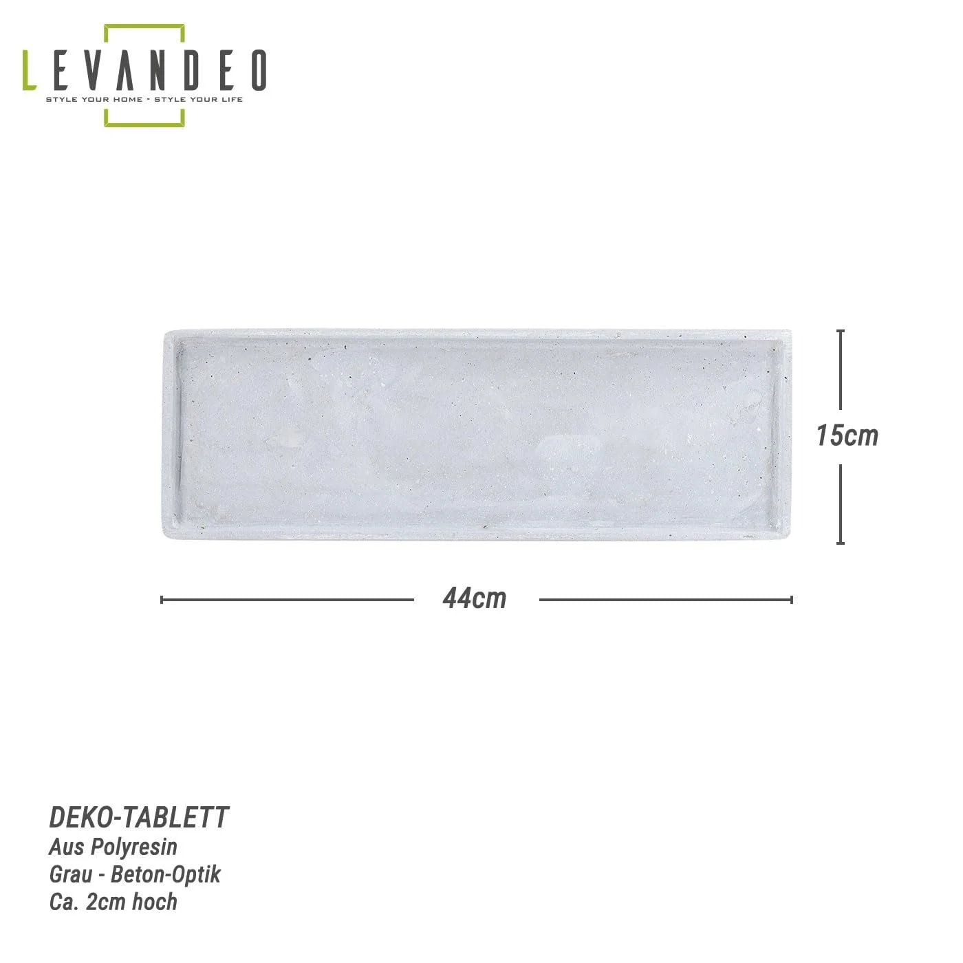 Декоративний піднос Прямокутний Сірий Бетонний вигляд 44 см, фото №2